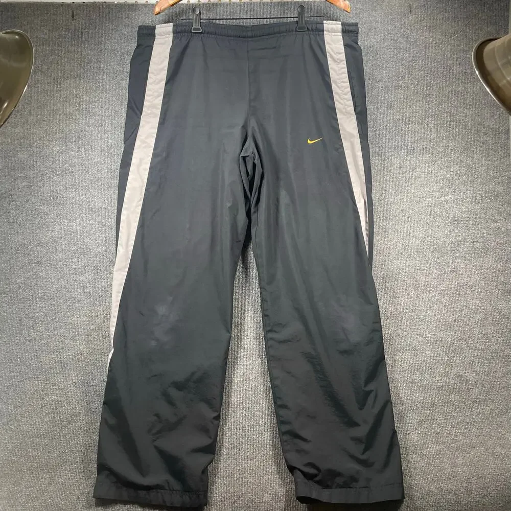 Nike Track Pants Men's Large Black/White Striped Zip Leg Lined Drawstring